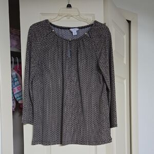 Liz Claiborne Black and White Blouse with Gold Accents